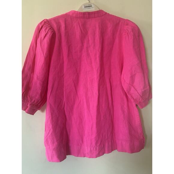 $138 NWT Lilly Pulitzer 100% Linen Hot Pink Barbie Short Puff Sleeve Blouse Sz 8 - Picture 9 of 12